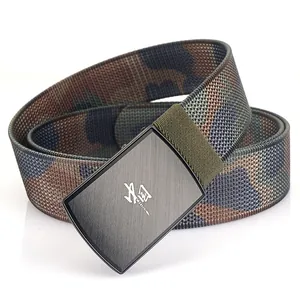 Outdoor military camouflage nylon belt with brushed metal buckle and China logo engraving