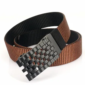 Men's Outdoor Tactical Nylon Belt With Rotating Zinc Alloy Automatic Buckle Double Sided Woven Casual Work Waist Strap