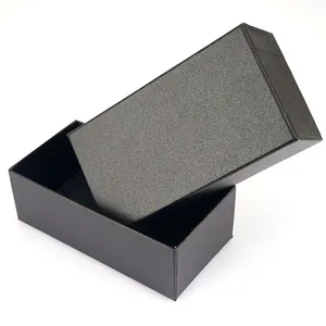 Elegant black textured rectangular gift box with lid for belts or luxury accessories