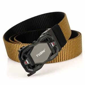 Men Rotating Automatic Buckle Nylon Belt Double Sided Outdoor Tactical Casual Waistband Durable Zinc Alloy Buckle Weave