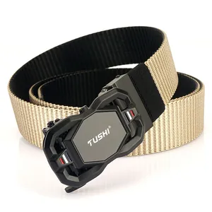 Nylon belt for men with automatic buckle, khaki heavy-duty tactical outdoor waist strap