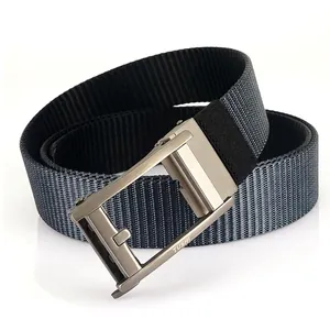 Men's Outdoor Nylon Canvas Belt With Automatic Alloy Buckle Casual Double Sided Woven Tactical Waistband For Men Everyday Wear