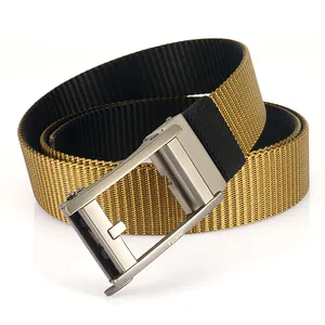 Double-sided nylon canvas belt with rotating metal automatic buckle for outdoor style