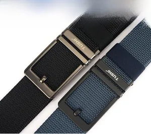 Close-up of durable nylon sport belt with metal needle buckle and woven texture detail