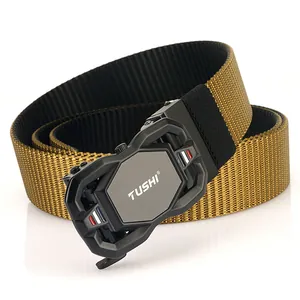 Thickened double-sided nylon tactical belt with rotatable automatic metal buckle