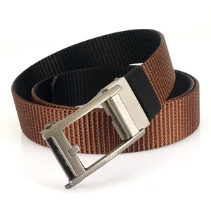 Men's reversible nylon canvas belt with rotatable automatic zinc alloy buckle