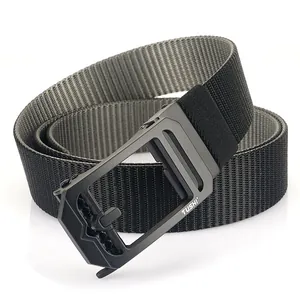 Men's nylon canvas tactical belt with dual-tone woven strap and metal automatic buckle