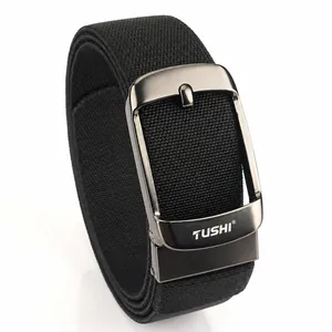 Cintura in Nylon Intrecciato Elastico Tattico da Uomo Casual per Outdoor Con Fibbia a Pressione Automatica in Lega di Zinco Cinturino in Tessuto Elasticizzato Tinta Unita