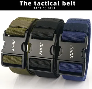 Tactical nylon belts in black, olive green, and navy with durable alloy buckle closures
