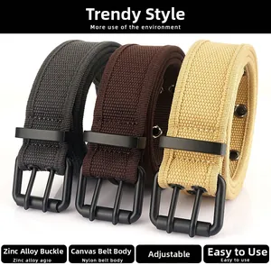 Trois ceintures en toile durable avec boucles à double ardillon en gris, brun et kaki