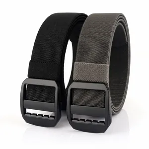 Detail of durable nylon tactical belts with TUSHI metal buckles in black and tan colors