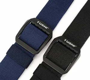 Close-up of tactical nylon belts with pearl texture and matte black buckle detail