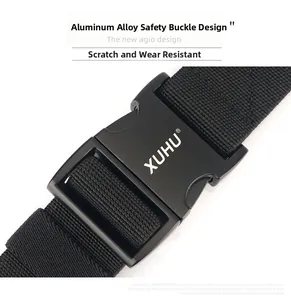 Detailed close-up of aluminum alloy buckle on black tactical nylon tactical belt
