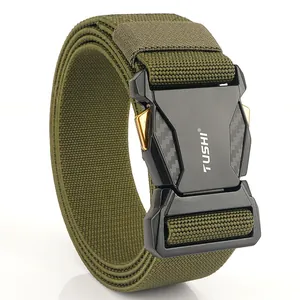 Cintura tattica verde militare in nylon con trama fitta e fibbia a sgancio rapido