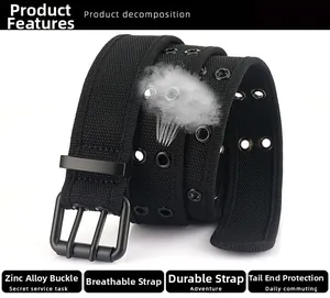 Détail de la ceinture en toile respirante avec boucle à double ardillon en alliage de zinc