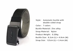 Spécifications détaillées de taille pour ceinture tactique en nylon pour homme avec boucle