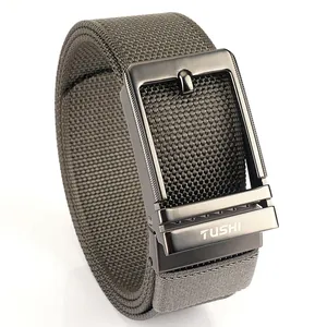 Men's outdoor sports nylon woven belt with grey metal buckle and durable canvas texture