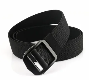 Detail of high-density black nylon tactical belt with durable metal TUSHI buckle