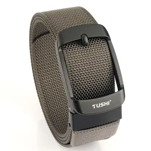 Men's outdoor nylon belt with black frosted metal buckle in greyish brown finish