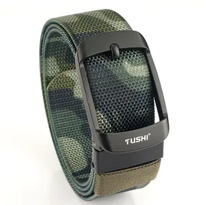 Mens tactical nylon belt in jungle camouflage pattern with matte black buckle