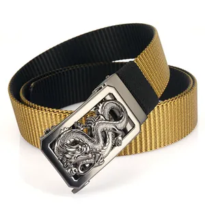 Ceinture homme en nylon bicolore avec boucle rotative en alliage et relief de dragon