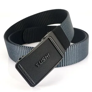 Ceinture tactique homme en nylon bicolore gris et noir avec boucle automatique mate élégante