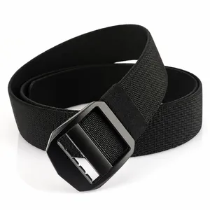 Men Tactical Belt Elastic Nylon Webbing Outdoor Military Style Zinc Alloy Double Ring Buckle Adjustable Casual Waist Strap