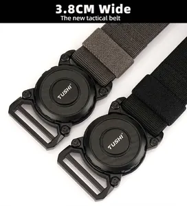 Detail view of 3.8cm tactical nylon belt featuring a round quick-release metal buckle