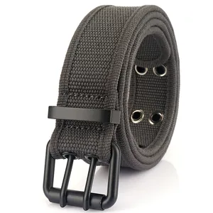 Ceinture tactique en toile avec boucle à double ardillon et oillets renforcés en gris anthracite