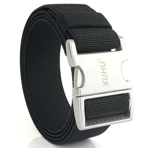 Tactical black elastic woven belt with durable aluminum alloy quick release buckle