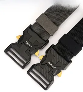Detail view of 3.8cm nylon tactical belt with a heavy-duty quick release metal buckle