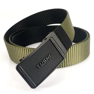Ceinture tactique en nylon vert armée pour hommes avec boucle automatique noire métallique