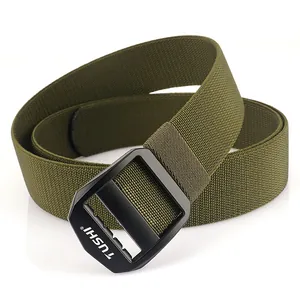 Army green nylon tactical belt with black alloy buckle for outdoor mens sports wear