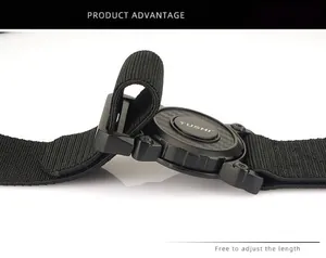 Close-up of tactical nylon belt with quick-release buckle and TUSHI brand logo