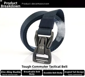 Dettaglio della cintura tattica in nylon blu navy con fibbia in lega di zinco