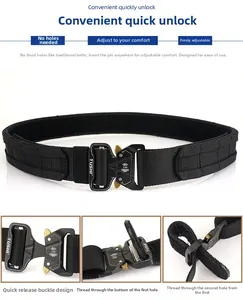 Tactical nylon belt detail showing quick-release metal buckle and 5KN pull strength logo