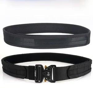Macro shot of 1.7-inch tactical belt with 6KN quick-release metal buckle and nylon webbing