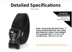 Dettagli della cintura tattica in nylon da 2,5 cm con fibbia in lega di zinco