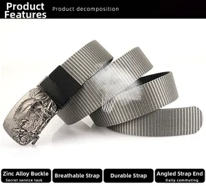 Détail de la boucle en alliage de zinc avec aigle et ceinture tactique en nylon gris