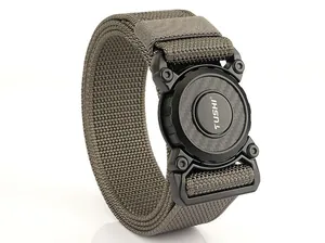 Detailed close-up of TUSHI tactical nylon belt with heavy duty quick release buckle