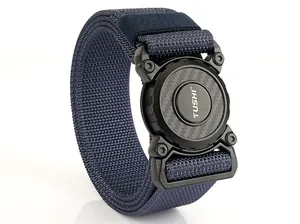 Detailed view of heavy-duty nylon tactical belt with quick-release buckle and carbon fiber inlay