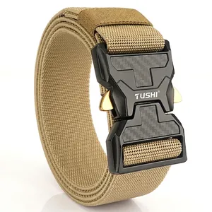 Tactical nylon outdoor belt with quick-release buckle and carbon fiber texture