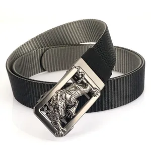 Men's outdoor nylon belt featuring a premium metal automatic buckle with tiger relief