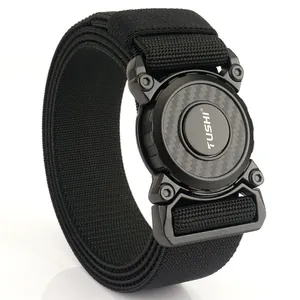Tactical nylon belt with carbon fiber texture quick-release buckle in black