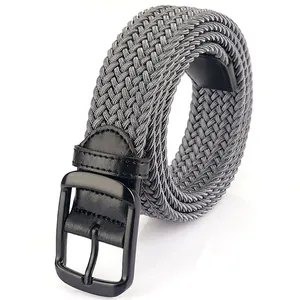 Men's Elastic Braided Belt With Zinc Alloy Pin Buckle Casual Stretch Woven Waist Strap For Jeans Pants Daily Accessories