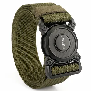 Army green tactical nylon belt with quick-release buckle for outdoor training