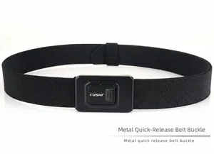 Detail of a tactical nylon belt with a heavy duty quick release metal alloy buckle