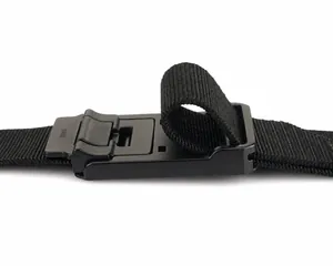 Detail of adjustable quick-release buckle and high-density nylon webbing for tactical belt