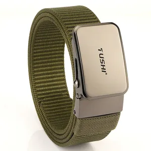 Cintura tattica in nylon verde militare con fibbia automatica grigio opaco da uomo