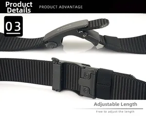 Détail d'une ceinture tactique en nylon noir ajustable avec boucle automatique